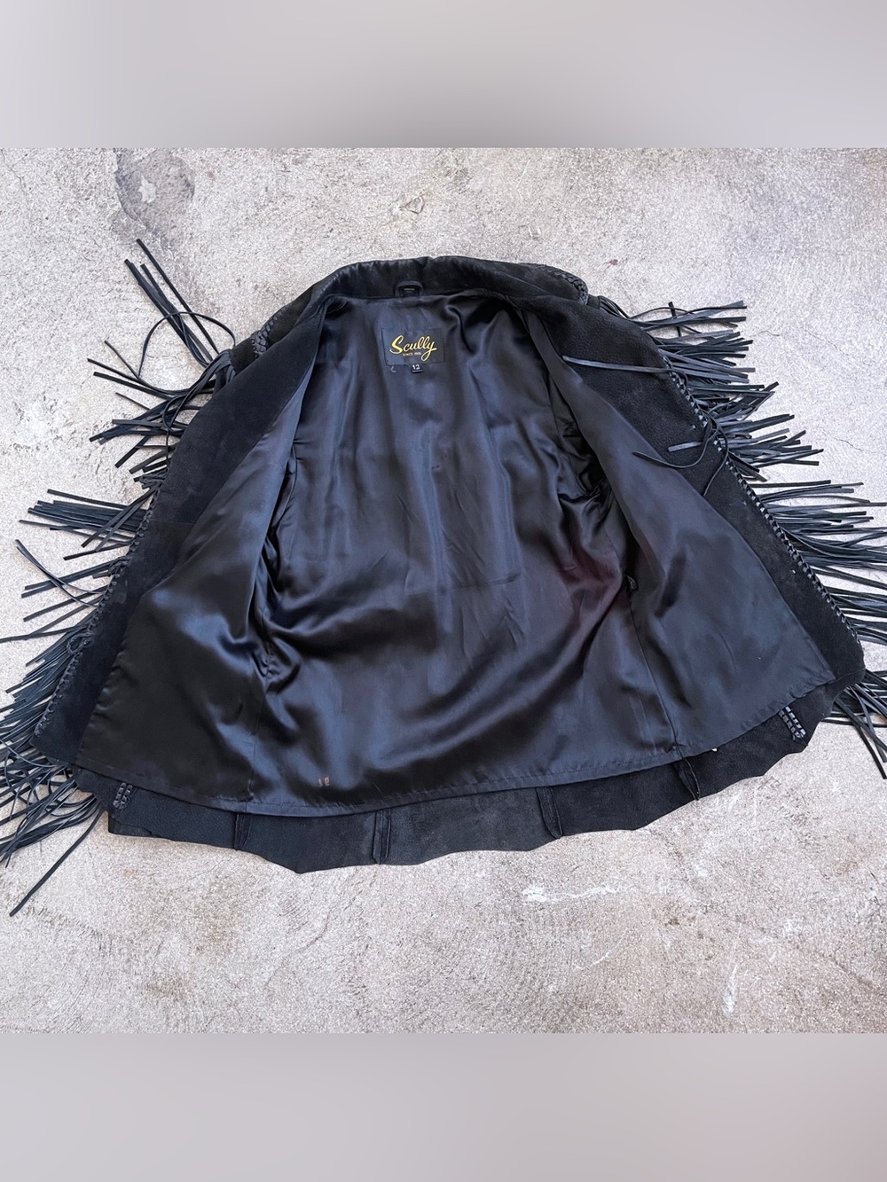 Scully Black Suede Fringe Western Jacket with Concho Buttons - Picture 2 of 5